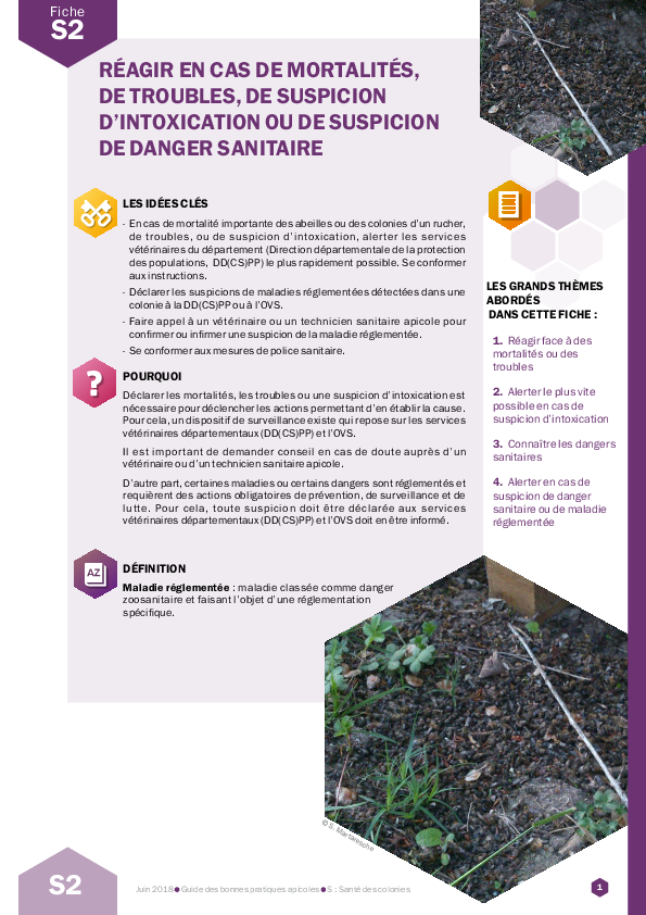 Réagir en cas de mortalités, de troubles, de suspicion d'intoxication ou de suspicion de danger sanitaire